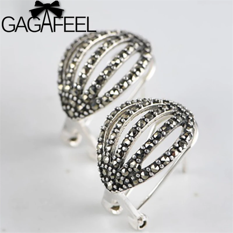 

GAGAFEEL Fashion 925 Sterling Silver Stud Earrings Marcasite Arc Earrings Women Simple Beautiful Jewelry Personality Earring