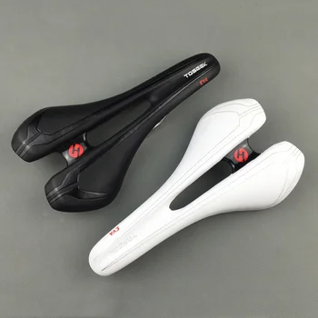 

TOSEEK Mountain Bike Leather Saddle MTB Bicycle Cycling Hollow Seat Cushion Durable Titanium Steel Bow