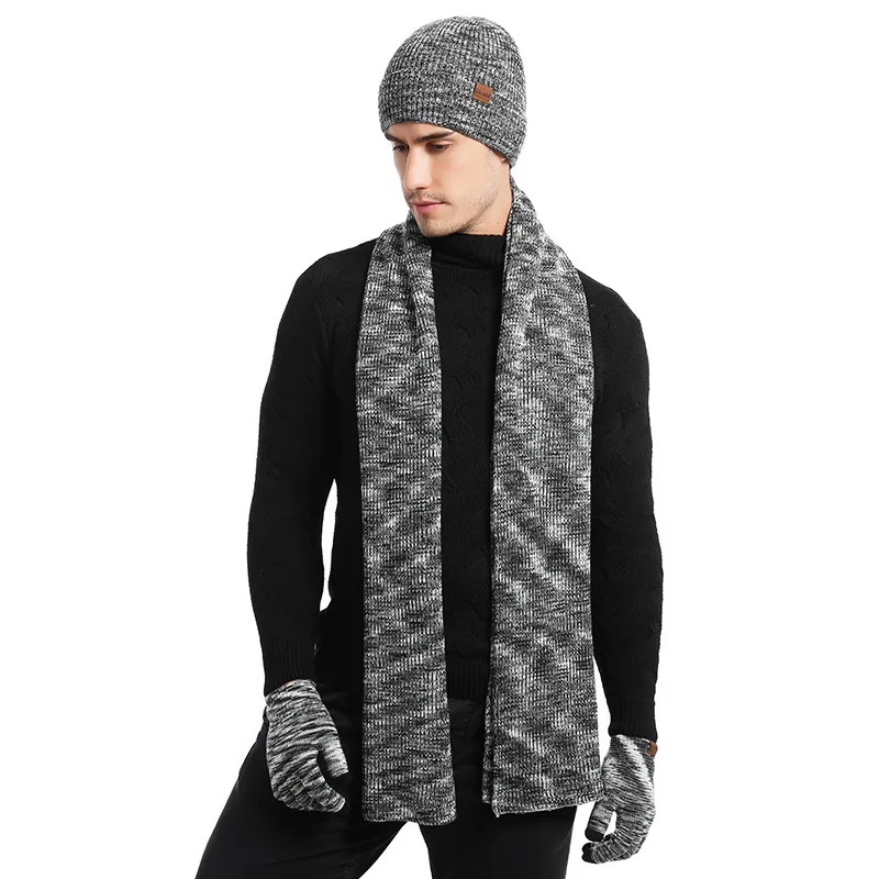 Унисекс Спортивный комплект из 3 предметов; зимний теплый вязаный комплект: шапка+ шарф+ перчатки для сенсорного экрана