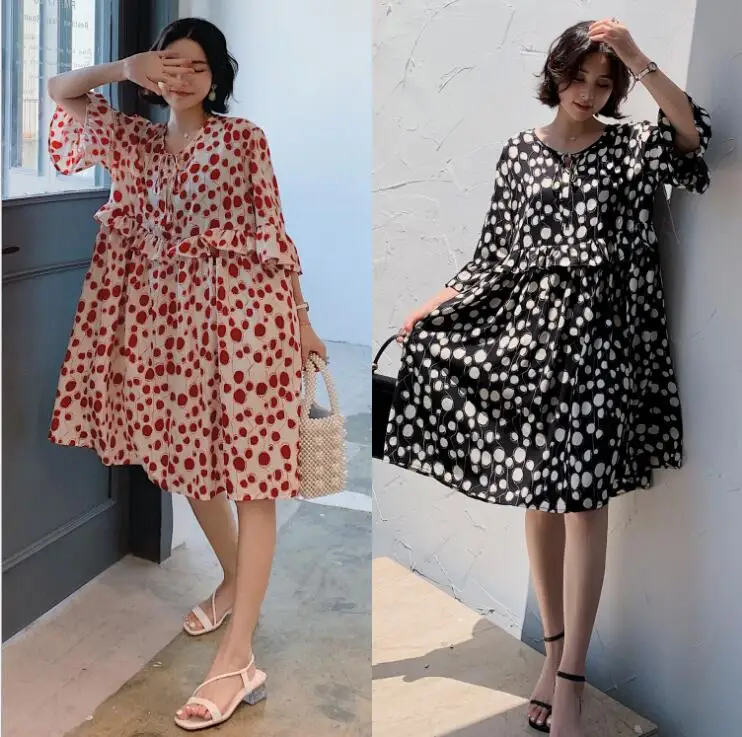 

2019 New Arrive Summer Maternity Dress Woman Cute Dot Chiffon Large Size Dresses Pregnant Woman Dress MD-01449