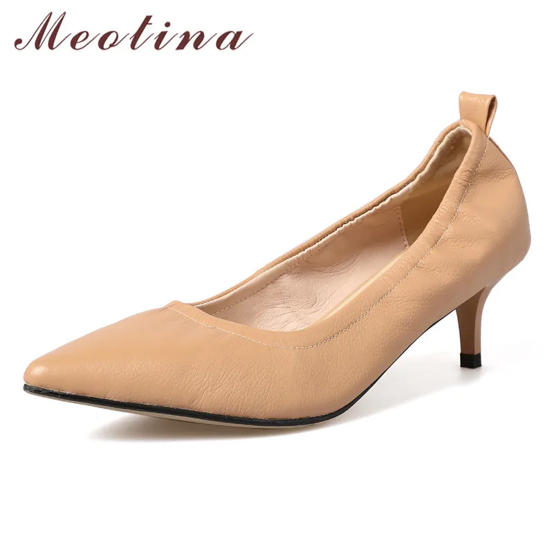 Meotina High Heels Women Shoes Natural Genuine Leather Thin High Heels