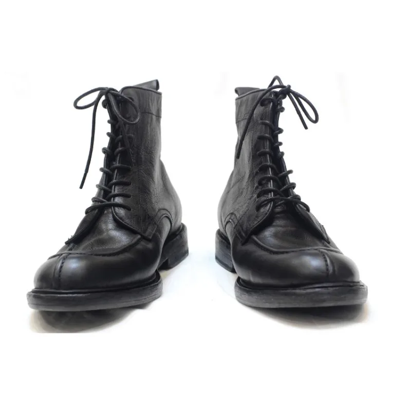 Зимние мужские роскошные коровья кожа натуральные кожаные военные ботильоны на шнуровке винтажная Рабочая обувь ручной работы высокие байкерские ботинки