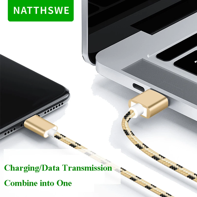 NATTHSWE Micro USB кабель для передачи данных с рисунком "шкура тигра" ткачество