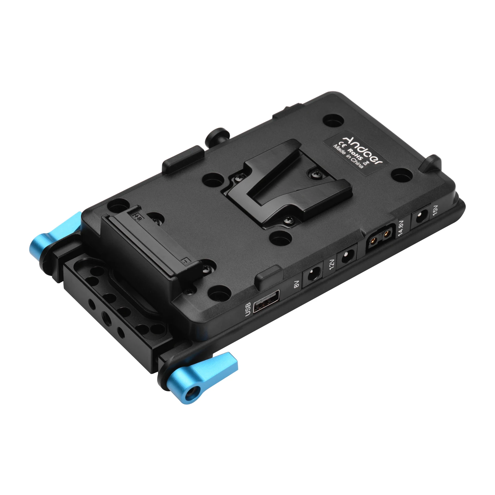V Mount V-lock Battery Plate Adapter 15mm Dual Hole Rod Clamp Power Adapter Replacement for 4K/6K Camera Video Light Andoer