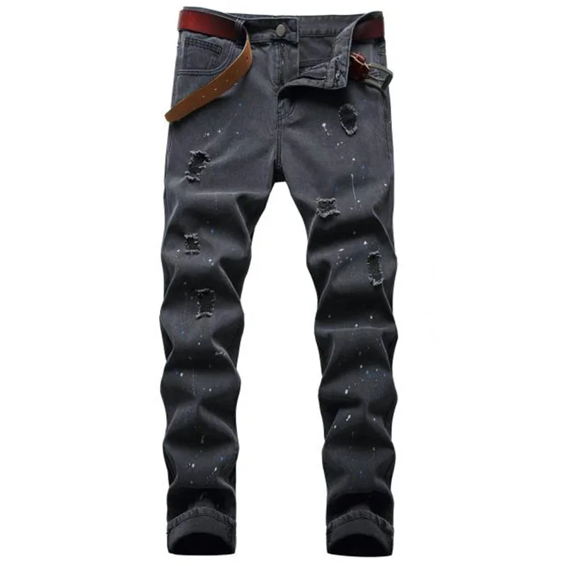 High Quality Mens Ripped Jeans  Autumn Winter Men Classic Black  Denim Pants Male Jeans Distressed Destroyed Trousers