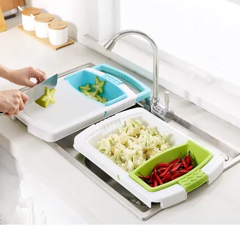 

1PC Stretch Cutting Board Drain Basket Double-sided Vegetable Fruit Chopping Board Storage Box Kitchen Accessories Tools OK 1123