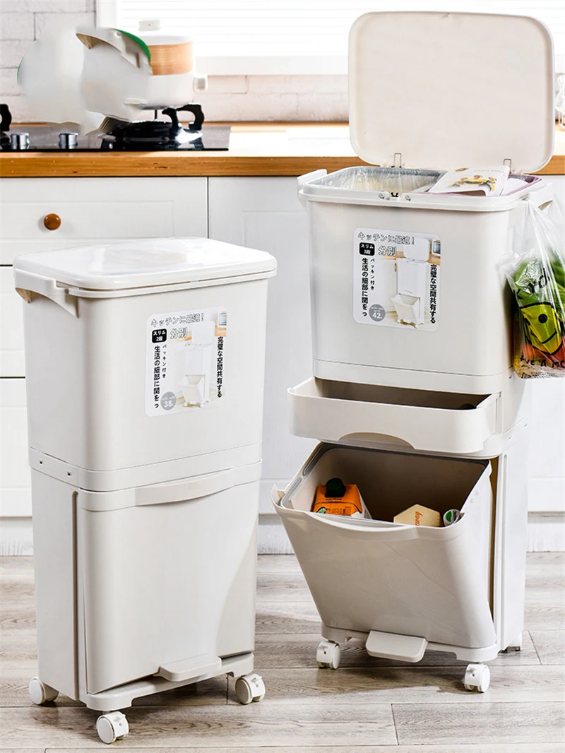 

Garbage Sorting Trash Can Press Foot Cover Home Dry and Wet Separation Living Room Kitchen Toilet Creative Paper Basket
