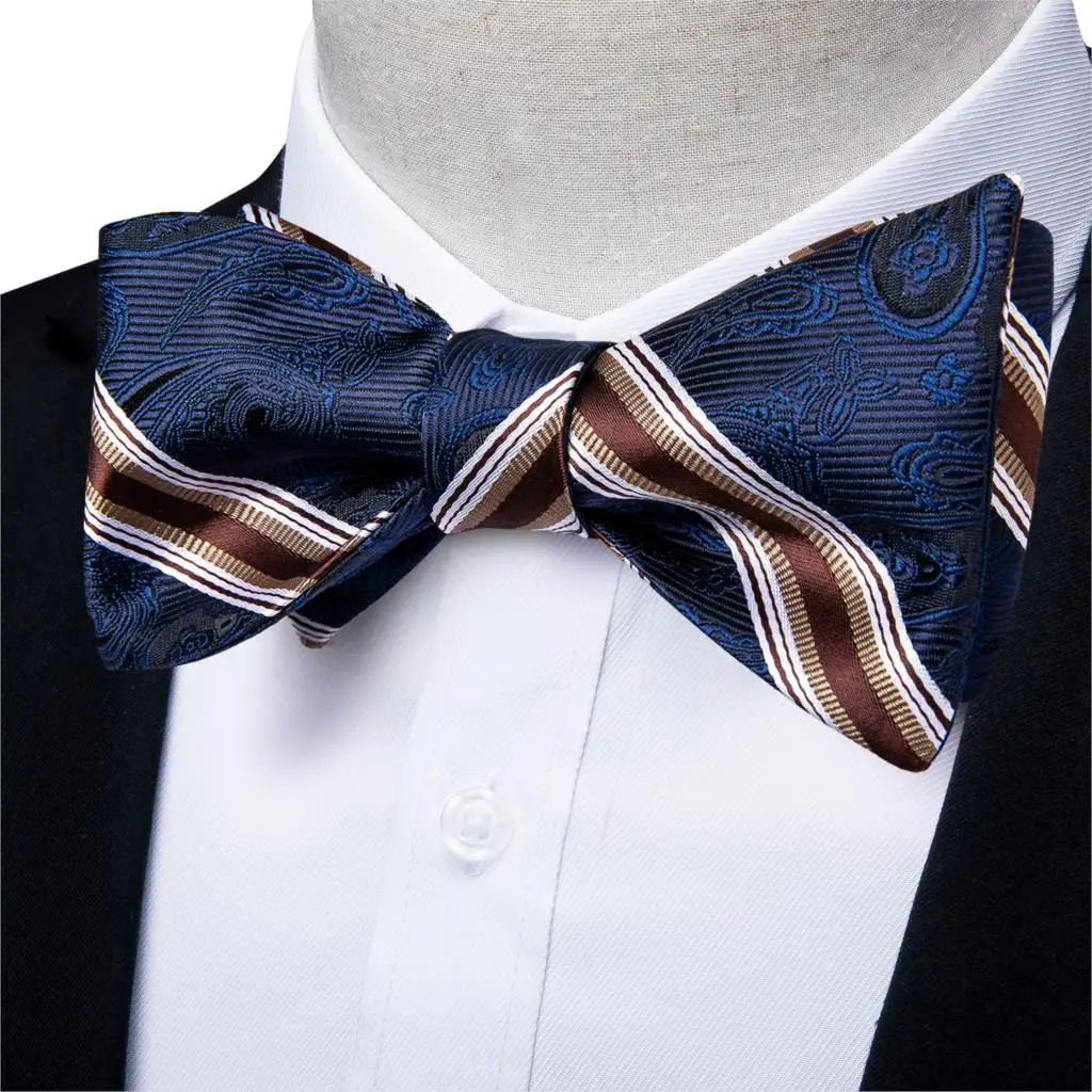Регулируемый Мужской Шелковый галстук-бабочка формальный деловой мужской темно-синий полосатый Свадебный галстук-бабочка Hanky запонки набор смокинг лук DiBanGu