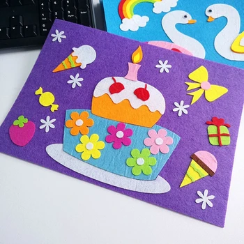 

1 Set Cartoon Children DIY Sticker Toys Non-Woven Felt Collage Cute Swan Frog Duck Handmade DIY Toys Material Package