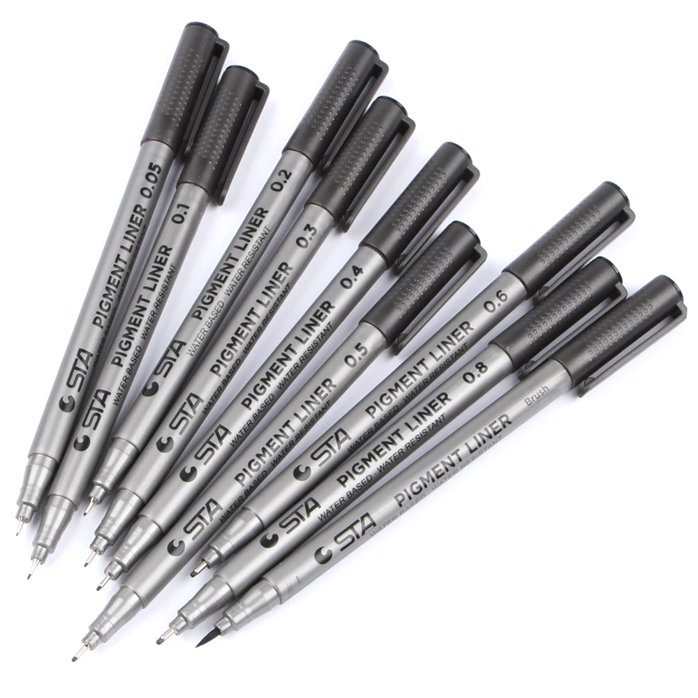 sta different tip sizes marker pen Black pigment liner Water based for drawing handwriting supplie Stationery