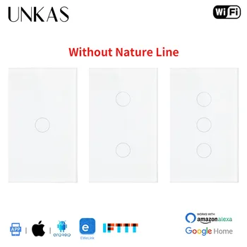 

UNKAS Crystal Tempered Glass Panel 1/2/3 Gang WIFI Touch Switch US Standard Ewelink APP Single Fire Line Wireless Wall Switch