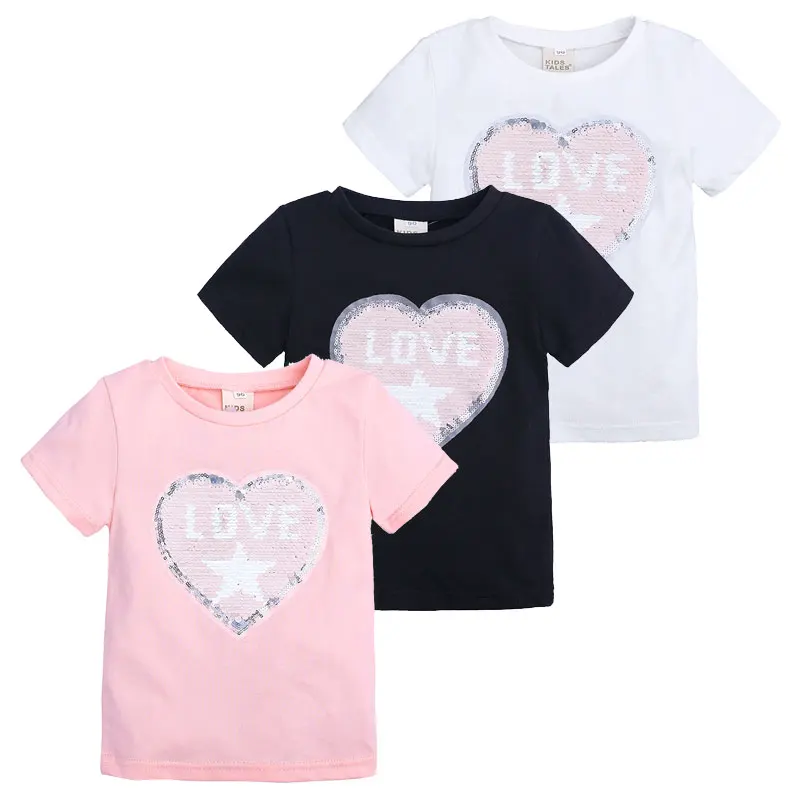 

Cartoon Love Sequins Graphic T Shirts Summer Kids Boys T-Shirts Cotton Short Sleeve Children Girls Tops Kids Clothes 2-7 Years