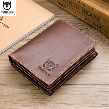 

Bull Captain Men's Anti-Theft Brush Wallet Genuine Leather Multi-Card Full-Grain Leather Photo Album plus Padded Wallet