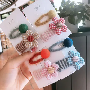 

Korean New Plaid Flower Bb Clip Children's Wool Hairpin Girl's Headdress Fringe Clip Set Kids Hair Accessories Girls Hair Clips
