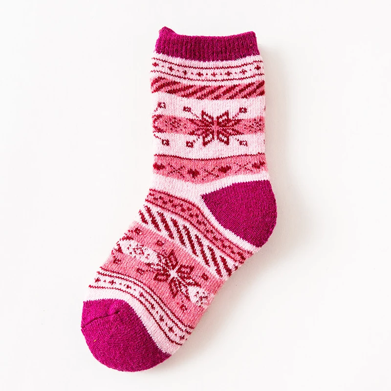 Children Winter Wool Socks Fair Isle Jacquard Weave Pattern Socks for Boys Girls Warm Thick Socks Kids Christmas Footwear Baby