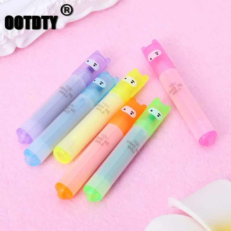 6Pcs/set Korean Creative Mini Highlighter Lovely Cartoon Marking Pen Office Stationery dropshipping