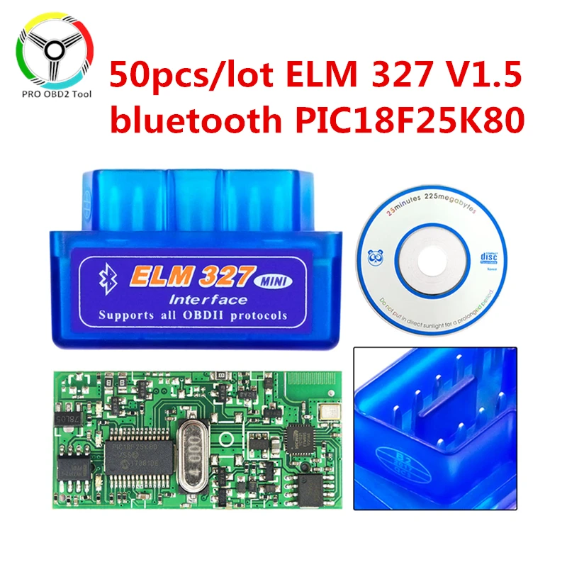 50 шт./лот супер мини ELM327 V1.5 PIC18F25K80 Bluetooth/Wi-Fi работает на базе Android/iOS ELM 327 Bluetooth для