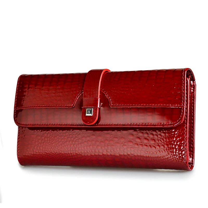 

HH Women Wallet Genuine Leather Long Wallets Aligator Pattern Cowhide Purse Three Fold Large Capacity Clutch Wallet Luxury Bags