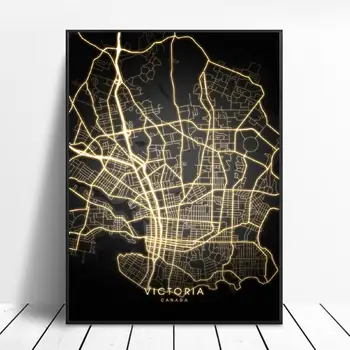 

Montreal Ottawa Quebec City Toronto Vancouver Victoria Canada Black and gold Canvas Wall Art Map Poster No Frame