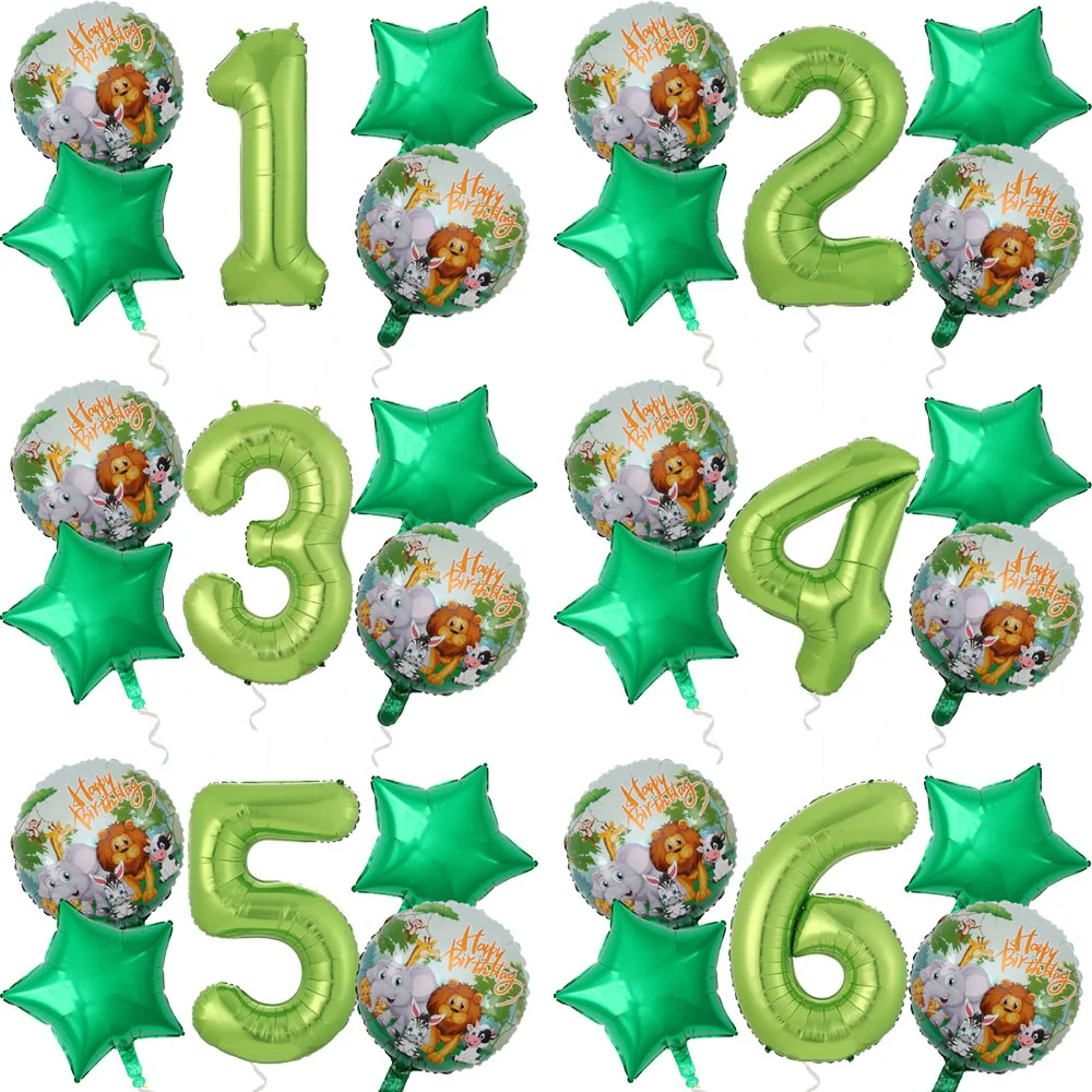

5pcs/lot Animal Foil Number Balloon 12 3 4 5 6 Years Old Boys Girls Happy Birthday Balloon kids Jungle Safari Tiger Air Balloon