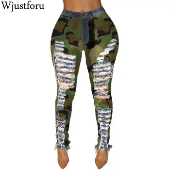 

Wjustforu Bodycon Ripped Camouflage Pencil Pants Fo Women Printing Trousers Slimm ing Casual Pants Joggers Leggings Sweat Pants