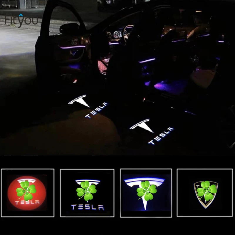 

2pc Car LED 3D Logo Shadow Light Welcome Light Nano Decorative Signal Lamp For Tesla Model 3 Model X Model S Model Y Accessories