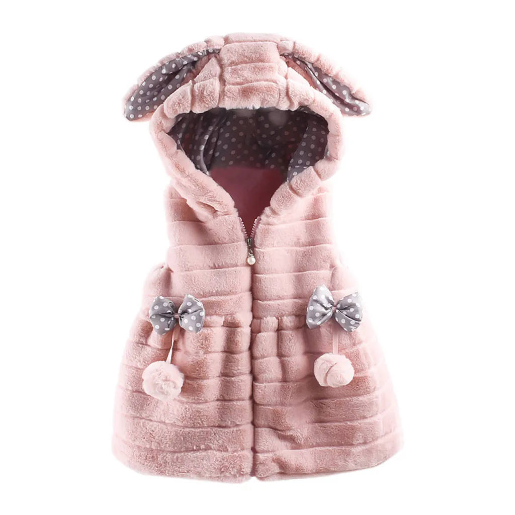Куртки для маленьких девочек детское пальто для мальчиков детское плотное теплое пальто с кроликом и бантик-ушки для маленьких девочек верхняя одежда пальто - Цвет: Pink