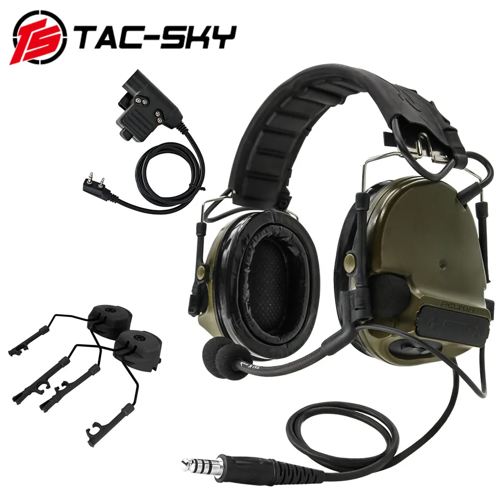 TAC-SKY new tactical  COMTAC III silicone earmuff noise-cancelling pickup  headset and U94 PTTT and helmet headset bracket  FG