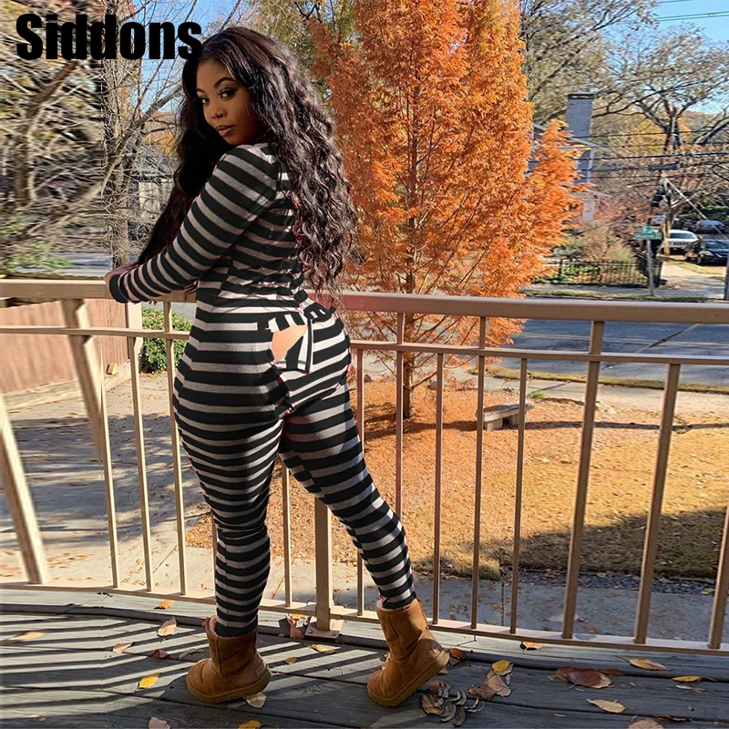 

Sexy Women Cutout Functional Buttoned Flap Adults Pajamas Club Button Design Plunge Lounge Jumpsuit