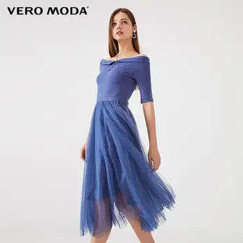 

Vero Moda Women's Double Layer Knit Gauzy Patchwork Elbow Sleeves Slash Neck Dress | 319361502