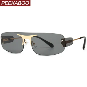 

Peekaboo rimless shield sunglasses women square metal once piece retro sun glasses for men frameless 2021 gold black uv400