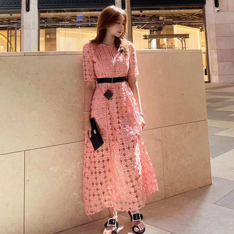 

SHTONGHUA Fasion Elegant O-Neck Floral Lace Patchwork Dress 2019 Autumn Short Sleeve Bodycon A-Line sexy party Dresses Vestidos