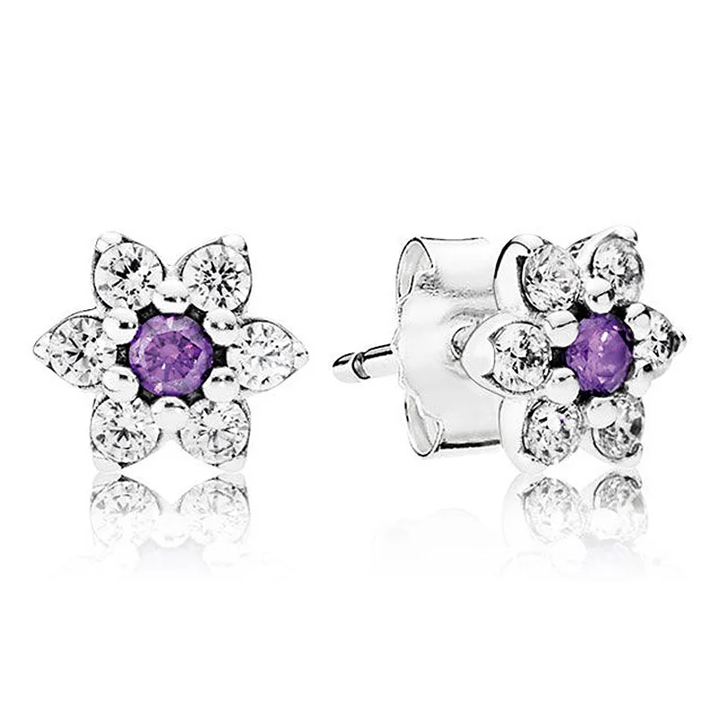 

Original Forget Me Not With Crystal Studs Earrings For Women 925 Sterling Silver Earring Wedding Gift Fine Pandora Jewelry