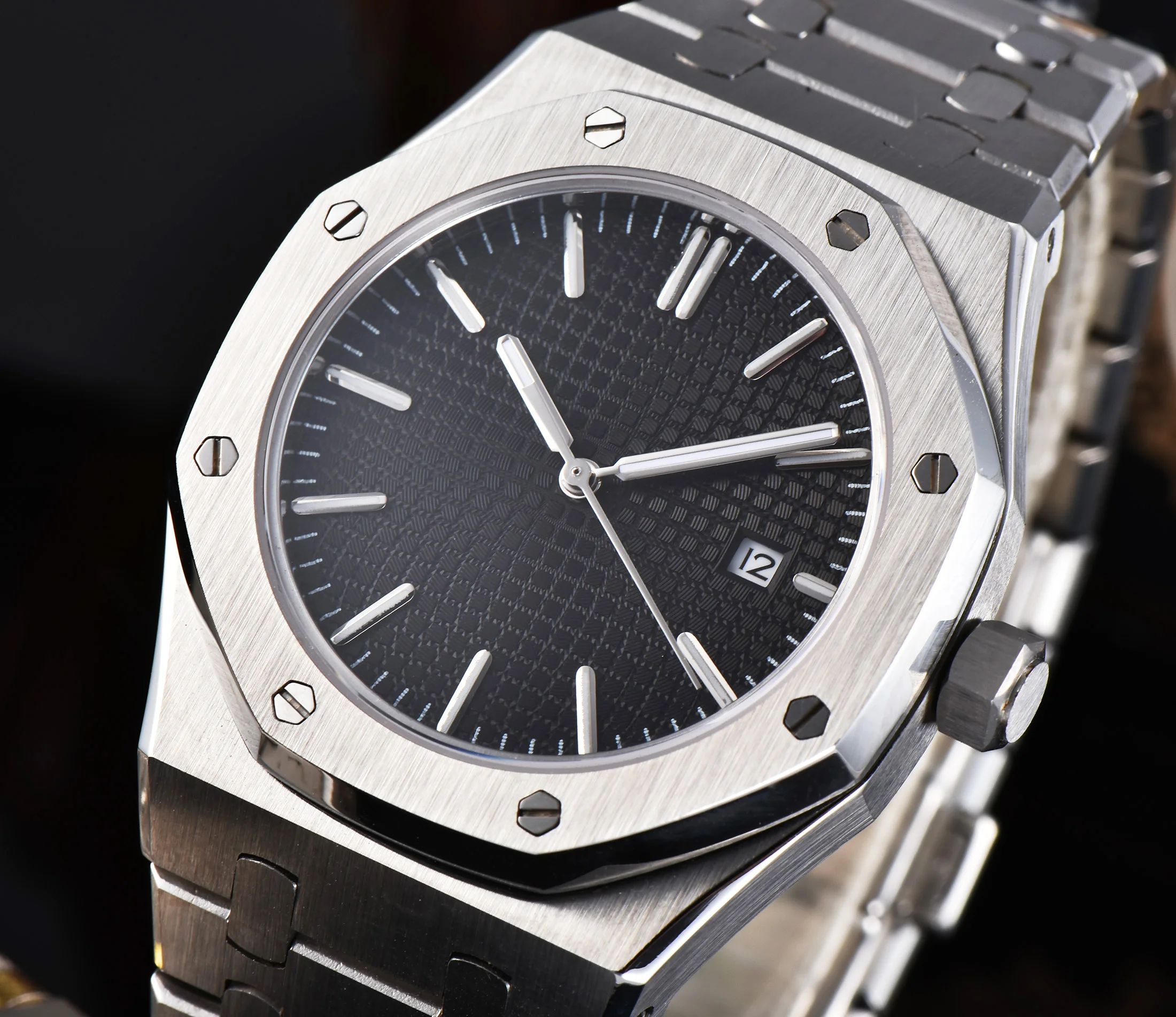

Men's Automatic Watch Black Sterile Dial Steel Case Bracelet Japan Miyota Mechanical Luminous Hand 41mm Sapphire Crystal P3