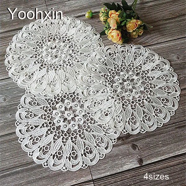 

HOT round lace Water soluble embroidery place table mat cloth pad cup mug Napkin tea doily coaster Christmas gift New Year decor