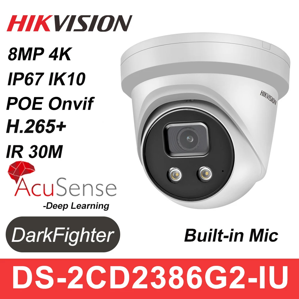 Hikvision 8MP 4K Original Camera IP POE AcuSense Turret Dome IR IPC DS-2CD2386G2-IU H.265+ DarkFighter IP67 Vehicle Human Camera