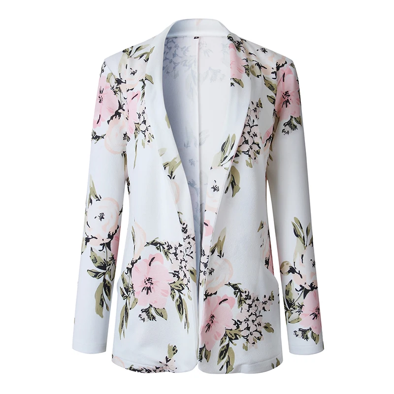 hunter-wish Women Lapel Blazer Suit Business Floral Coat Long Sleeve Jacket Outwear Office Lady