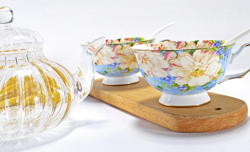 Набор из 3 предметов, чайник из прозрачного стекла и чашки из костяного фарфора, кофейник с дизайном тыквы, чайный набор tazas, изящный чайный сервиз