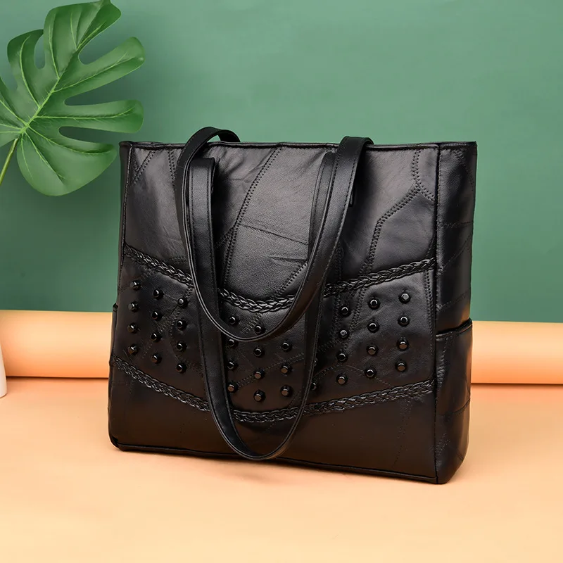 

Genuine Leather Toth Big Bag 2019 New Style Sheepskin WOMEN'S Bag Fashion Cool Rivet Portable Shoulder Bag