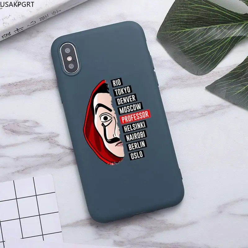 

Spain TV La Casa de papel Phone Case For iPhone XS MAX 11 Pro X XR 7 8 6 Plus Candy Color blue Soft Silicone Cover