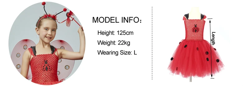 Girls Ladybug Tutu Dress Kids Ladybug Halloween Birthday Insect Animal Costume Girls Fancy Dress with Wings Antenna and Wand  (9)