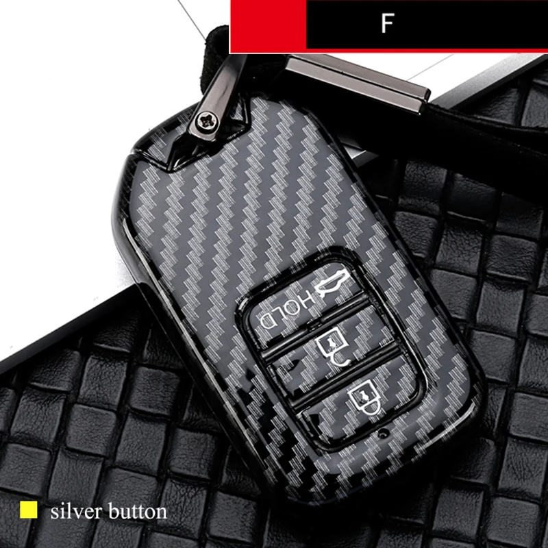 F Silver Button ABS углеродное волокно автомобильный чехол для дистанционного ключа, брелок для Honda Civic Accord Fit Jazz Crv 2008 CR-V 2007-2011 - Название цвета: F Silver Button