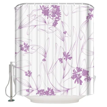 

Shower Curtain Waterproof Polyester Fabric Shower Curtain Purple Flower Pattern