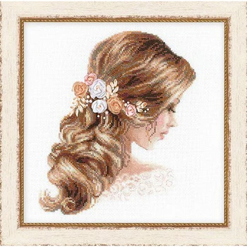

Lovely Counted Cross Stitch Kit Girl With Hair Clips Brown Hair Girl Rose Hairpin Free Shipping