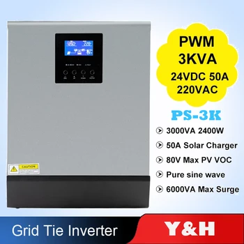 

Y&H 3000W 24V Pure Sine Wave Off Grid Hybrid Inverter Built-in PWM Solar Charge Controller
