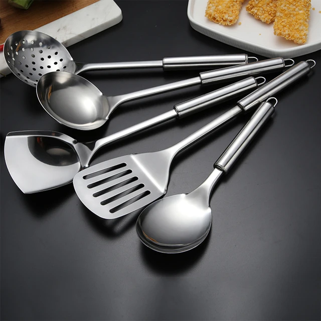 STAINLESS STEEL KITCHEN UTENSILS Long Handle Spatula Spoon Masher Ladle  Serving
