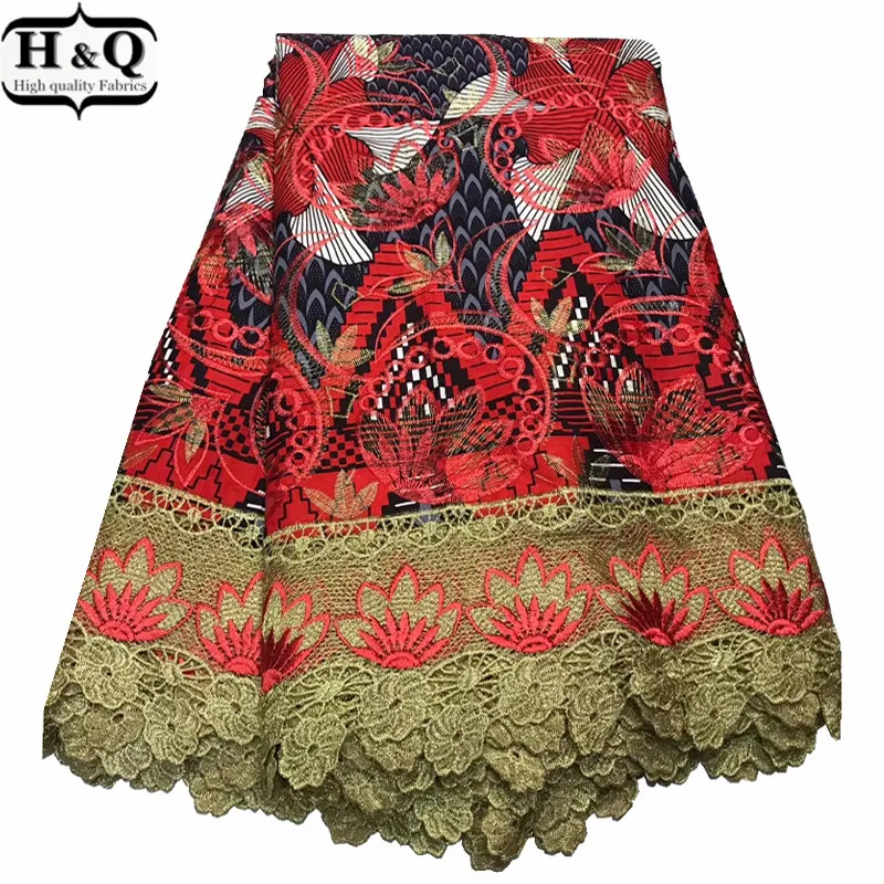 

2020 Batik fabric With Lace High Quality Embroidered African Wax Lace Fabric 100% Cotton Nigerian Guipure Wax Lace For Sewing