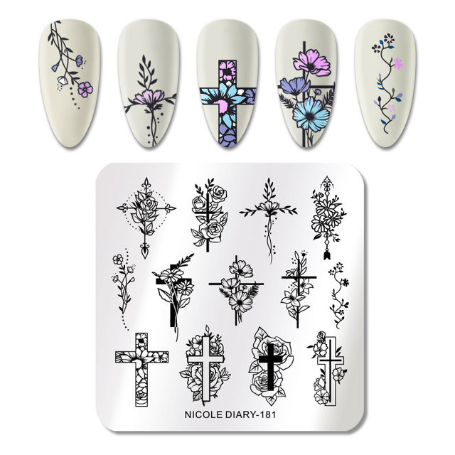 DIARY Flower Leaf Nail Stamping Plates Cute Abstract Face Lines Stamp Template Nail Art Image Printing Stencil Tools