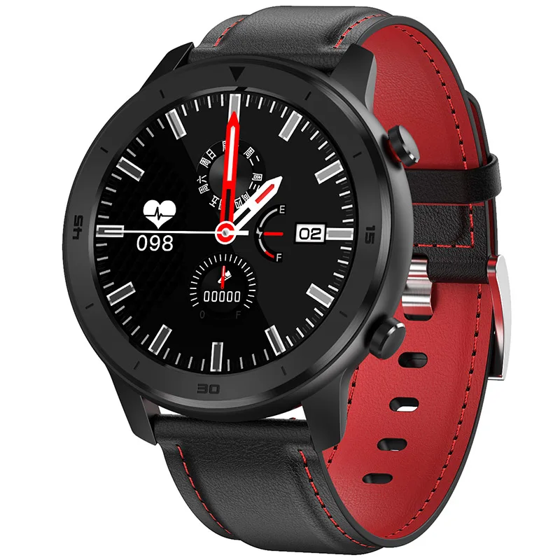 Мужские Смарт-часы Timewolf с большим экраном, IP68, водонепроницаемые Смарт-часы, Android, кровяное давление, пульсометр, Смарт-часы для мужчин, для IOS телефона - Цвет: Black Red Leather