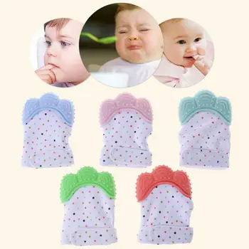 

Baby Teether Gloves Squeaky Grind Teeth Oral Care Teething Pain Relief Newborn Bite Chew Sound Toys Adjustable